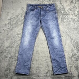 Mufti Jeans Mens 34 Blue Whiskered Denim Straight Leg Cotton Stretch Medium Wash